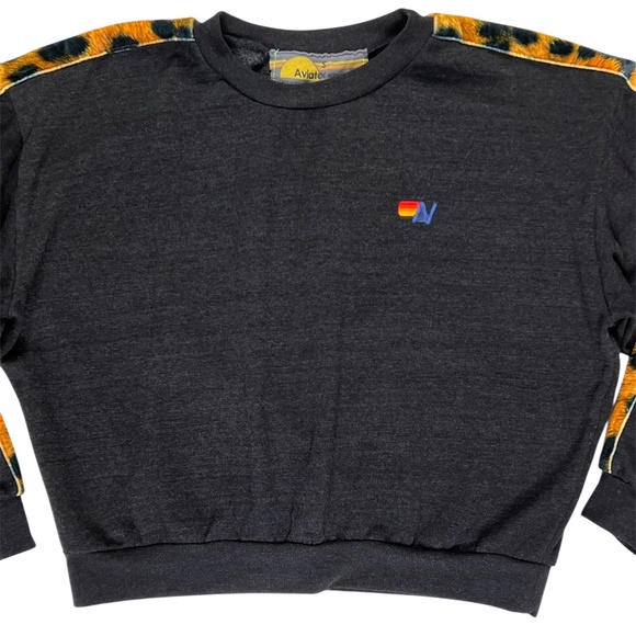 Aviator Nation Cheetah Stripe Crewneck Sweatshirt Size Small - Picture 5 of 9